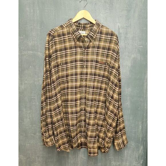 Carhartt Brown Plaid Flannel Shirt Mens Size 3XL Pockets - Picture 1 of 6